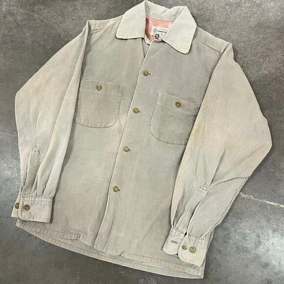 Vintage 50's Penney's Towncraft Loop Collar Corduroy Shirt Small - Picture 2 of 6